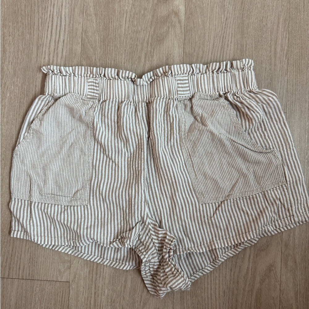 Rhythm Beige Striped High Waist Shorts